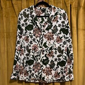 Ann Taylor Floral Button Down Shirt - Green and Brown